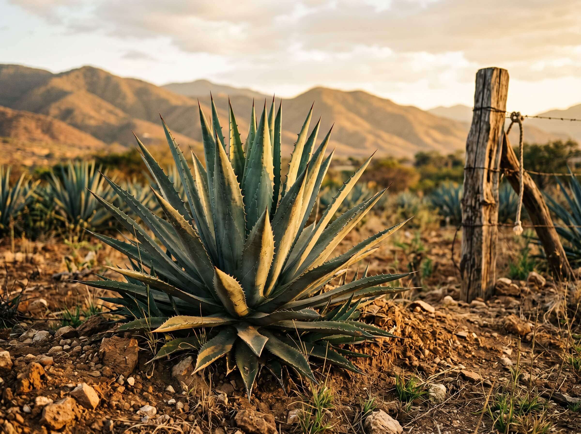 Agave espadín cultivado en tierra roja de Oaxaca para mezcal Mañana Juro